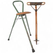 A Vintage bamboo folding stick stand, and another (2)