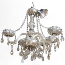 A 6-branch glass lustre chandelier, drop 50cm
