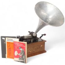 An Edison Bell Type 2 standard phonograph, with aluminium horn and cover, serial no. S61466, 32cm