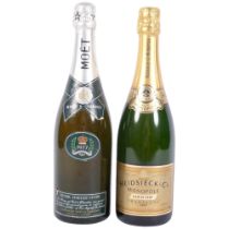 A bottle of Heidsieck 1997 Champagne, and a bottle of Moet 1977 Jubilee Champagne