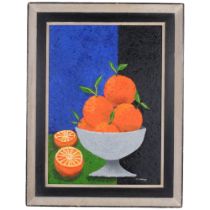 Carol Maddison, impasto oil on board, still life vase of oranges, 78cm x 60cm overall, framed