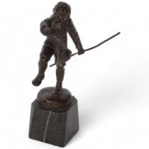 After Juhu?, patinated bronze study of scout, on a black marble stand, H20cm