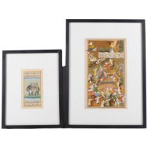 A small Indian painting of a horse, figures and elephant, and a similar picture depicting a battle