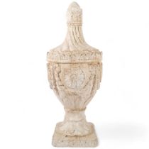 A large Vintage moulded composition urn style finial with swag decoration, 60cm