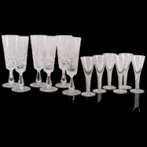 A set of 6 Waterford Crystal champagne flutes, 20cm and a set of 6 glasses with air twist stems