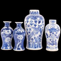 4 Chinese blue and white vases, including a pair of prunus decorated examples, tallest 18cm, with