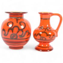 A Flora Gouda Pottery, Holland, mid-century, Tokio Series, a vase, no. 920, H14cm, and jug, no. 1875