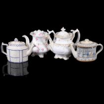 A collection of 19th century teapots, including a blue and white Castleford Ware teapot, a Royal