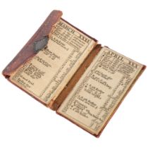 Pocket almanac 1777, in Morocco leather binding with brass lock, 6cm x 4cm Leather discoloured and