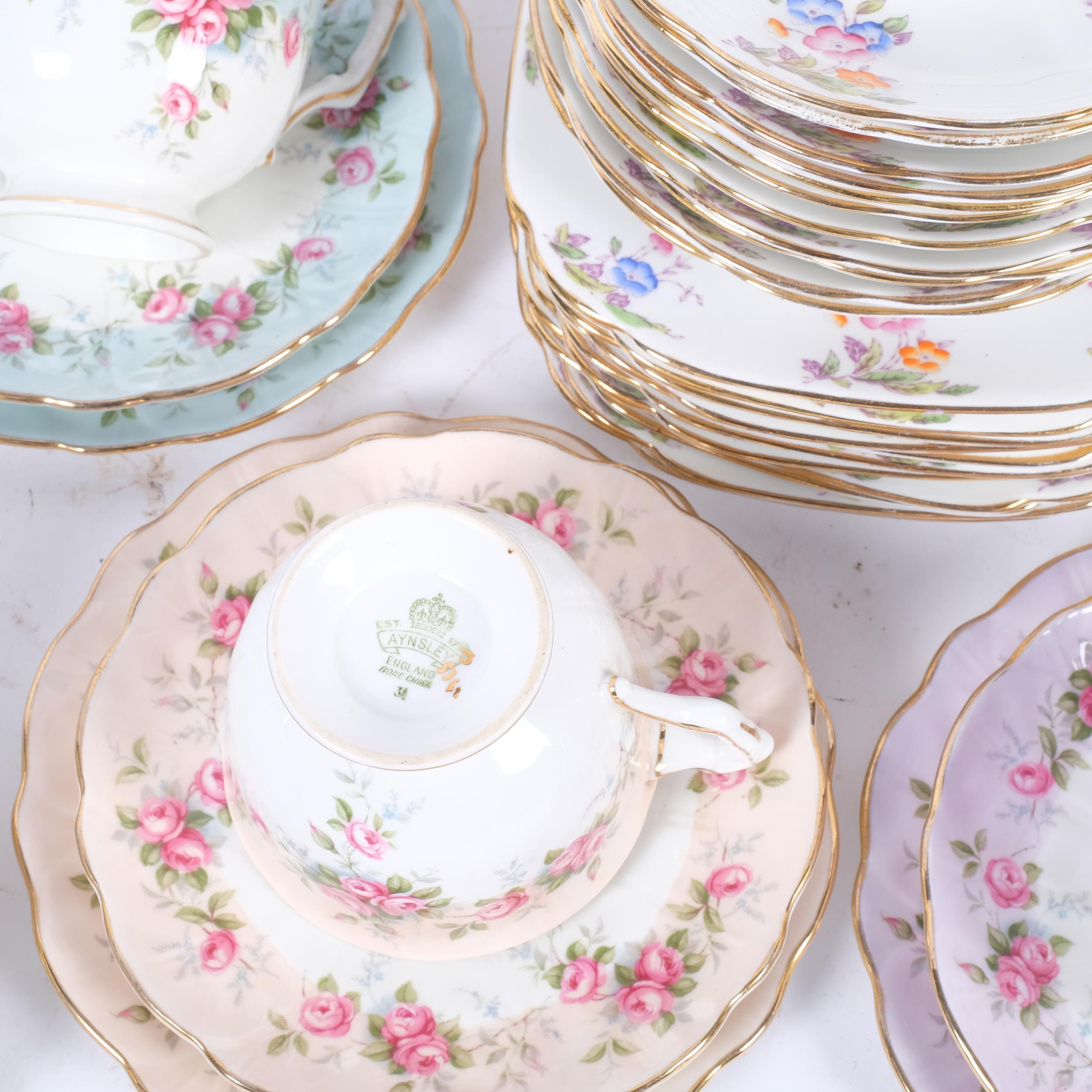 5 Aynsley cups saucers and plates with rosebud decoration, and Royal Albert floral decorated teaware - Image 2 of 2