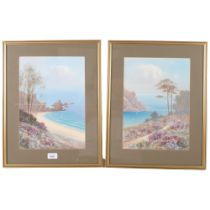 H W Hicks, pair of watercolours, Lee Bay Ilfracombe, and Woody Bay, Lynton, framed, 49cm x 38cm