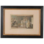 Antique framed print of ladies playing billiards, 29cm x 40cm overall