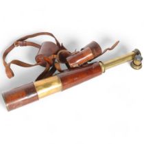 A Second World War 3-draw brass telescope, with leather covering, by Broadhurst. Clarkson &