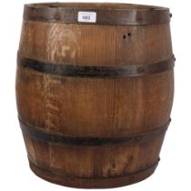 An iron-bound Vintage coopered oak barrel, H44cm