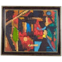 Carol Maddison, impasto oil on board, abstract study, 48cm x 58cm overall, framed