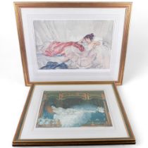 William Russell Flint, a large framed print of a lady in natural pose on bed, print no. 121 of