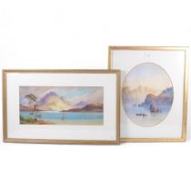 A pair of framed watercolours, landscape lake and mountain range scenes, largest signed E. Earp,