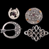 A group of Scottish silver jewellery, including a Tudor knot design brooch, a panannular brooch, a