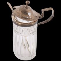 A cut-glass and silver-mounted preserve jar, with hinged lid and spoon