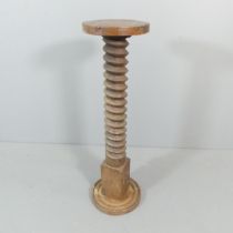 A French elm spiral-turned pedestal. Height 102cm.