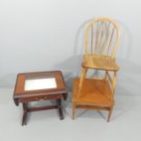 A mid-century Ercol stickback chair, a G-plan drop end table and a Myer mid-century teak table. (3)