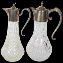 2 Claret jugs, with moulded glass bodies and plated mounts, tallest 31cm