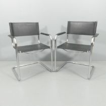 MARCEL BREUER - A pair of B34 Cesca chairs, with leather seats on tubular metal base.