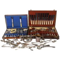 2 part canteens of mixed plated cutlery, a box of mixed plate, sugar bowl, etc