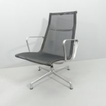 VITRA EAMES - an EA116 Aluminium Group high-back swivel lounge chair, in black mesh with maker's