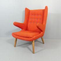 A mid-century Papa Bear style wing chair in the manner of Hans Wegner. Generally good condition with