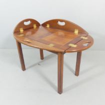 A modern mahogany butler's tray on stand. Dimensions (max) 90x52x65cm.