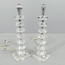 A pair of contemporary crystal table lamps. Height to bayonet 43cm.