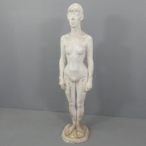 A plaster sculpture, study of a nude female figure. Height 155cm. Has been broken to both ankles and