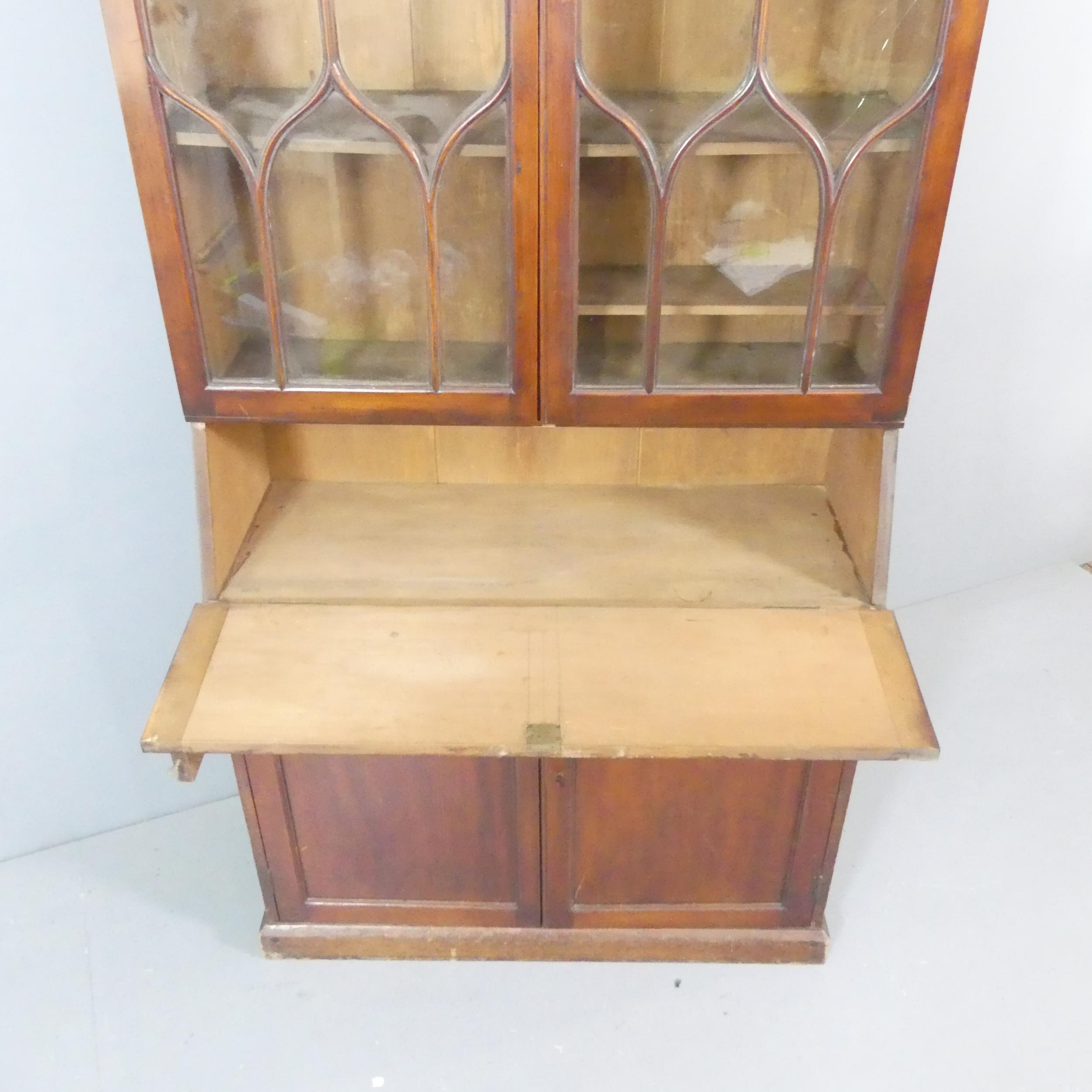 A 19th century mahogany bureau bookcase, with lattice glazed doors, fall front and cupboards - Image 2 of 2