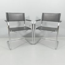 MARCEL BREUER - A pair of B34 Cesca chairs, with leather seats on tubular metal base. WITH THE