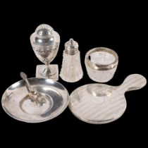 A group of various silver items, including a small silver commemorative dish 1672 - 1972, a child'