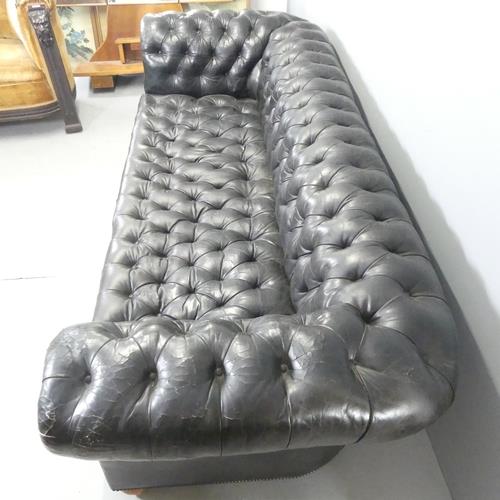 An vintage black leather Chesterfield style sofa. Overall 230x75x95cm, seat 163x42x60cm. Some - Image 2 of 2