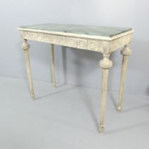 A continental painted wooden rectangular console table with marble-effect top. 95x80x44cm.