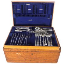 Various silver plated cutlery, in a drawer-fitted oak canteen box, with label for the Goldsmiths &