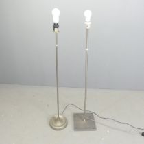 Two modern brushed steel standard lamps. Tallest overall 133cm.