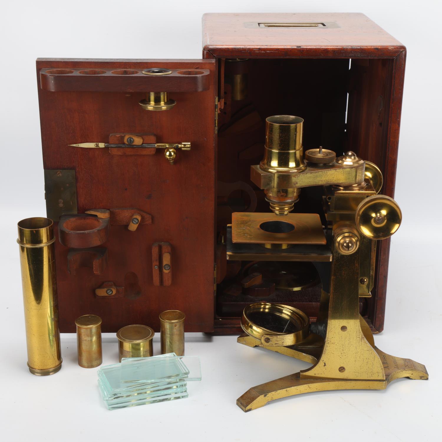 A good quality 19th century brass microscope, by A Ross of London, no. 260, brass lenses and - Image 3 of 3