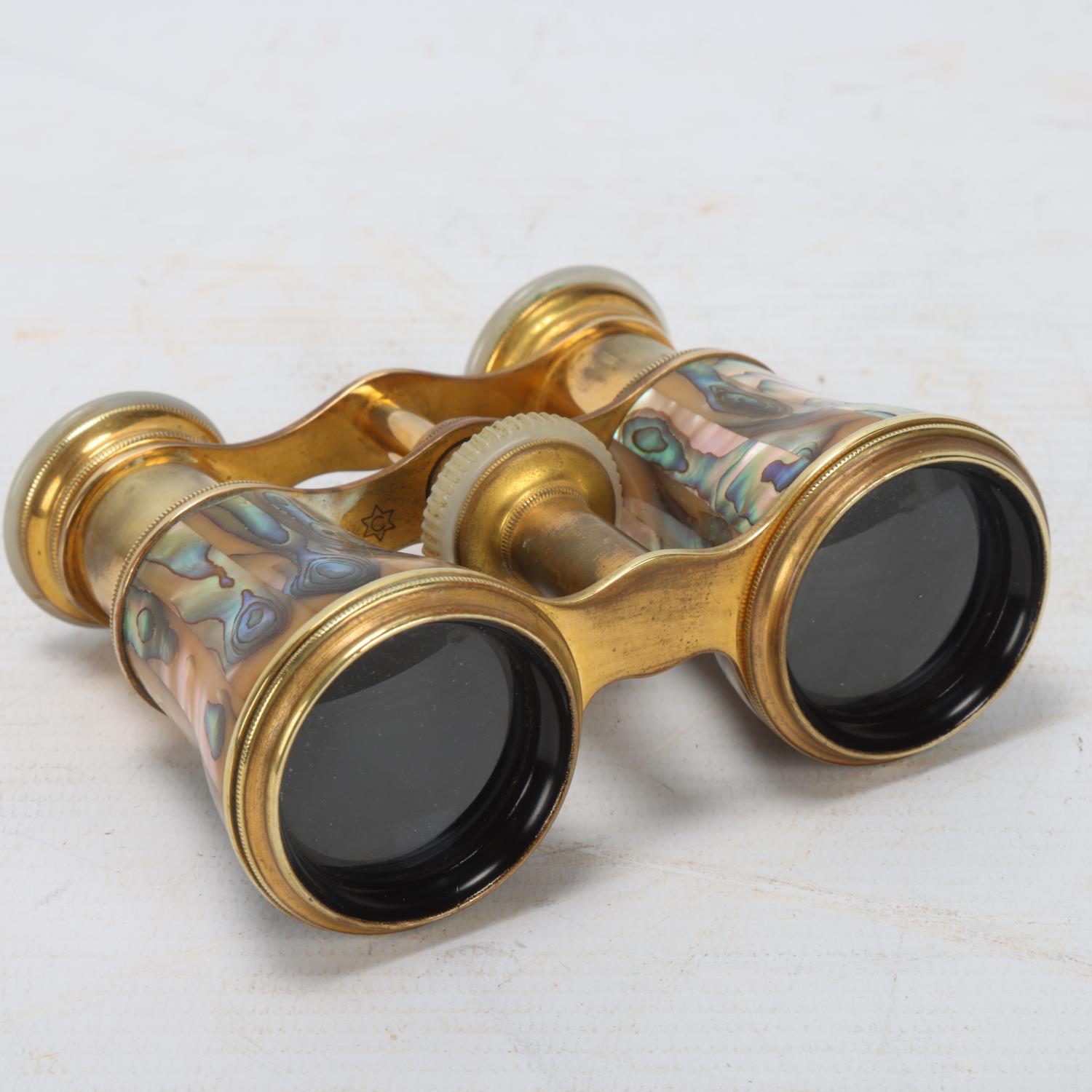 Pair of 19th century gilt-brass and abalone opera glasses Good condition, no damage - Image 3 of 3
