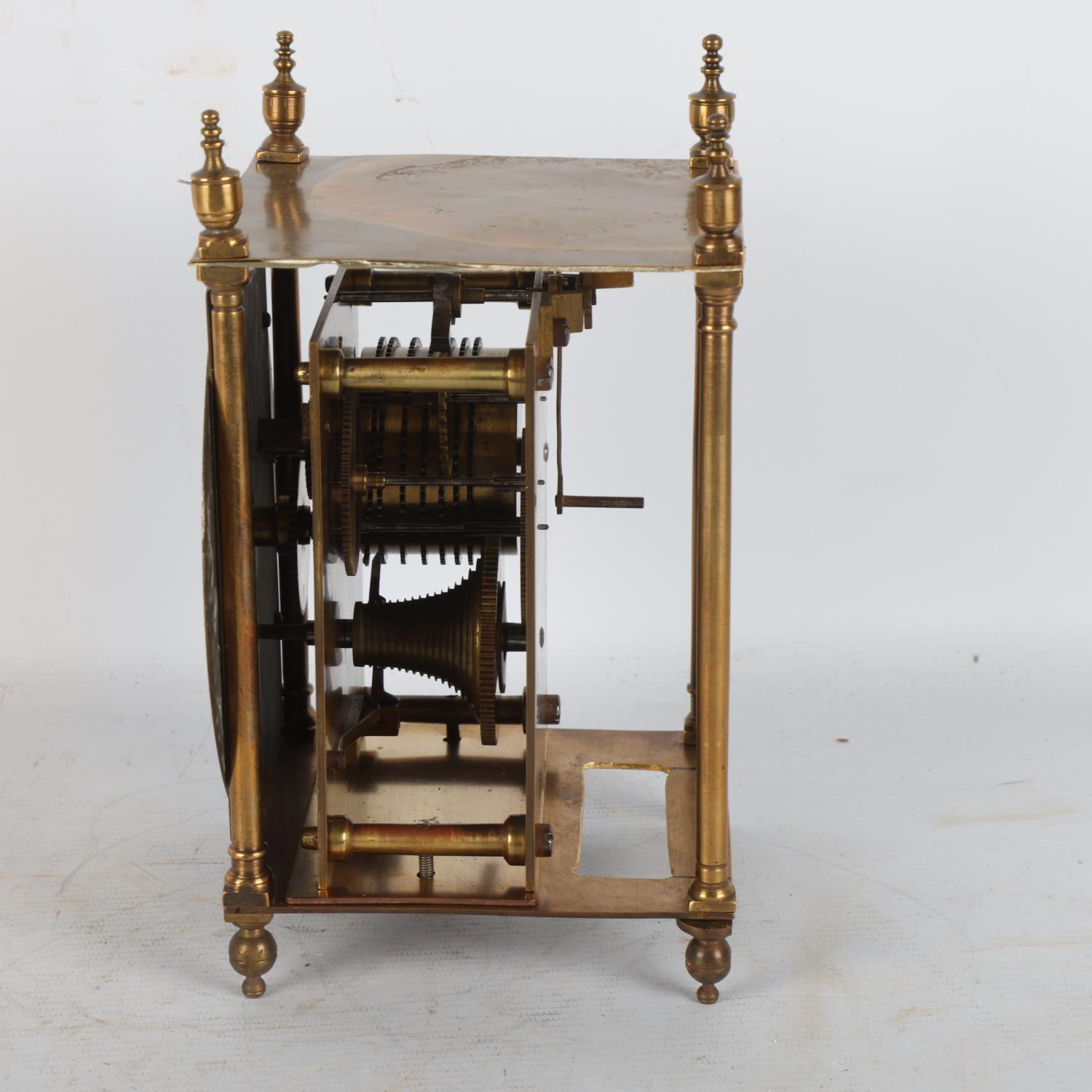 A brass lantern clock, 8-day chain driven single fusee movement, height 21cm, with pendulum - Image 2 of 3