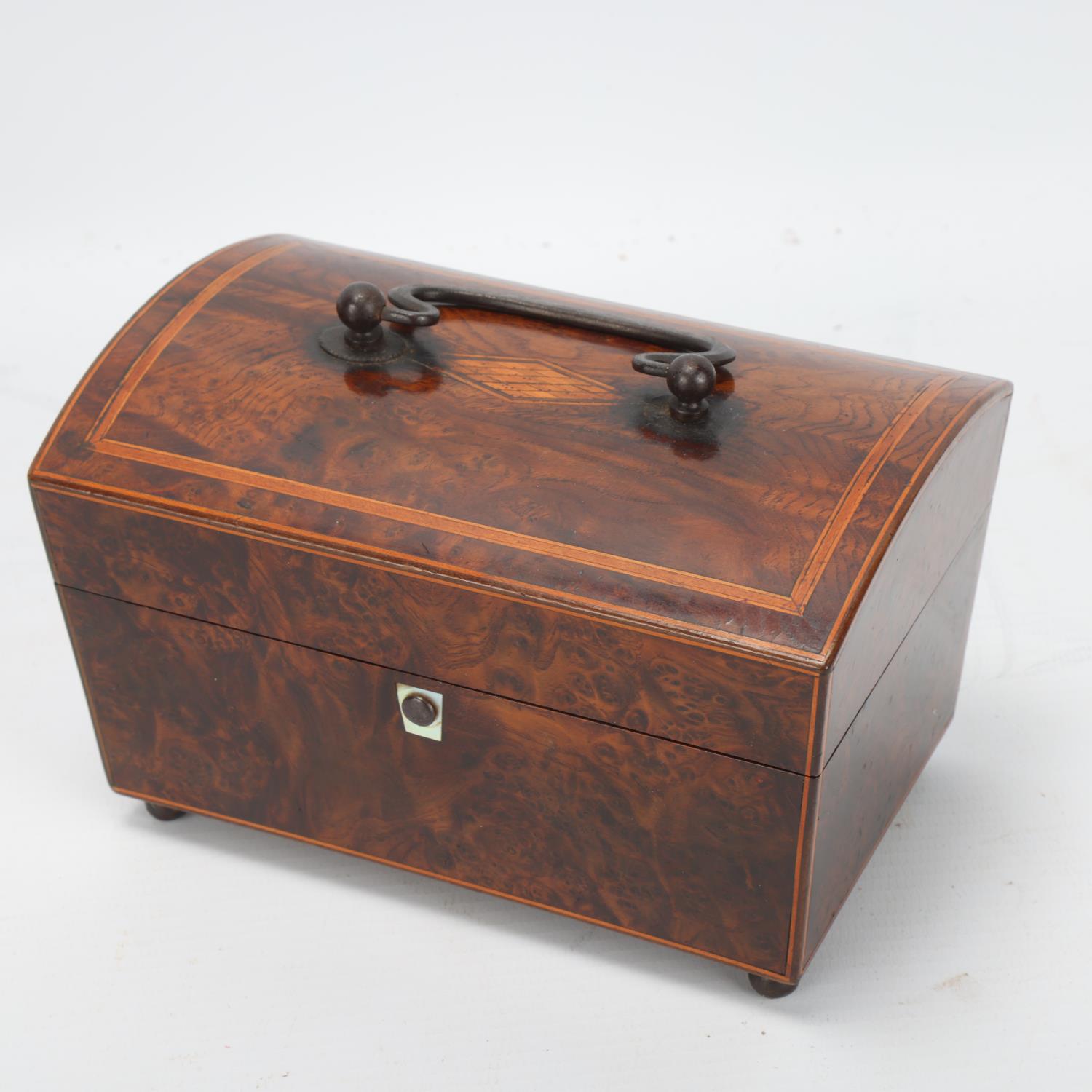 A fine quality French dome-top musical sewing etui box, circa 1800, burr-walnut and banded, the - Image 3 of 3