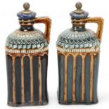 Pair of 19th century Doulton Lambeth stoneware Whisky and Brandy square section spirit flasks,