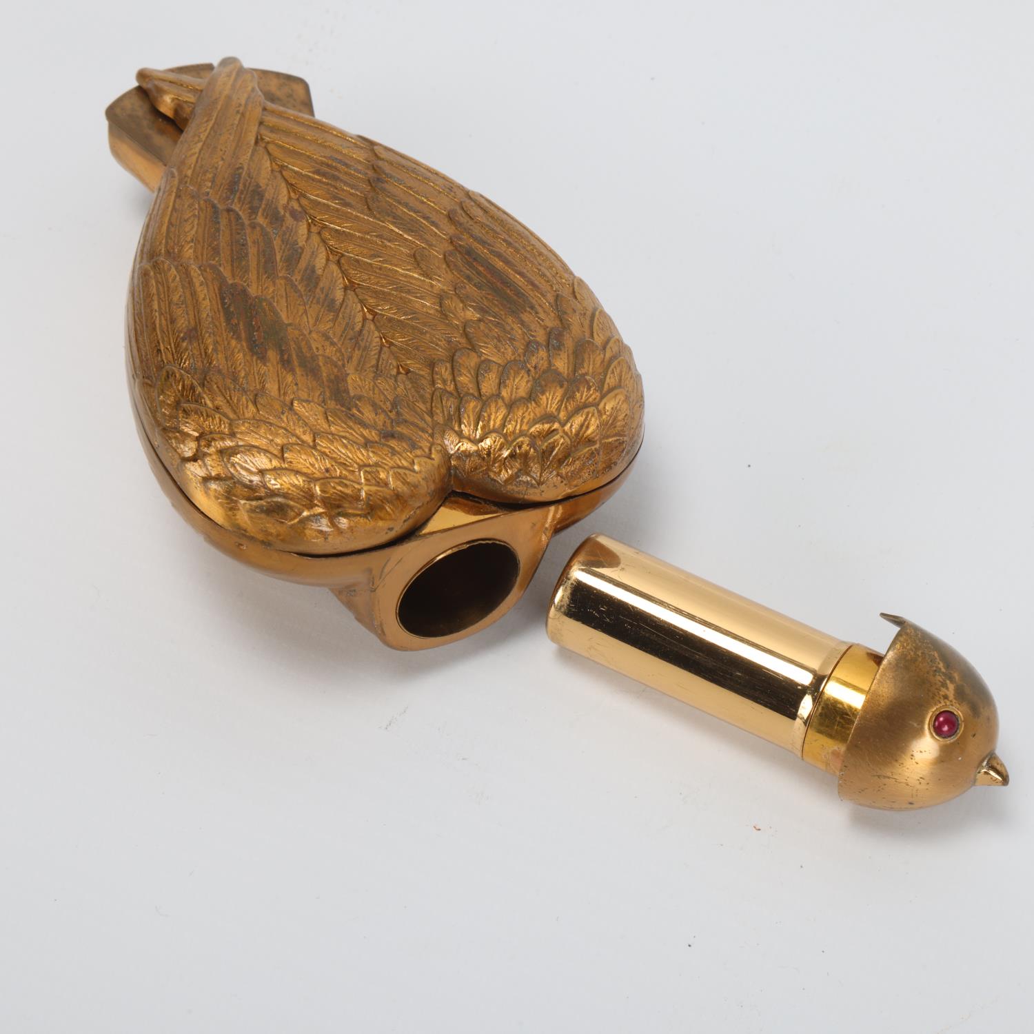 Salvador Dali, Bird In Hand compact, circa 1950, gilt-brass with removeable head for lipstick, - Image 3 of 3