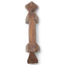 Songye Zoomorphic carved wood headrest, Congo, length 27cm
