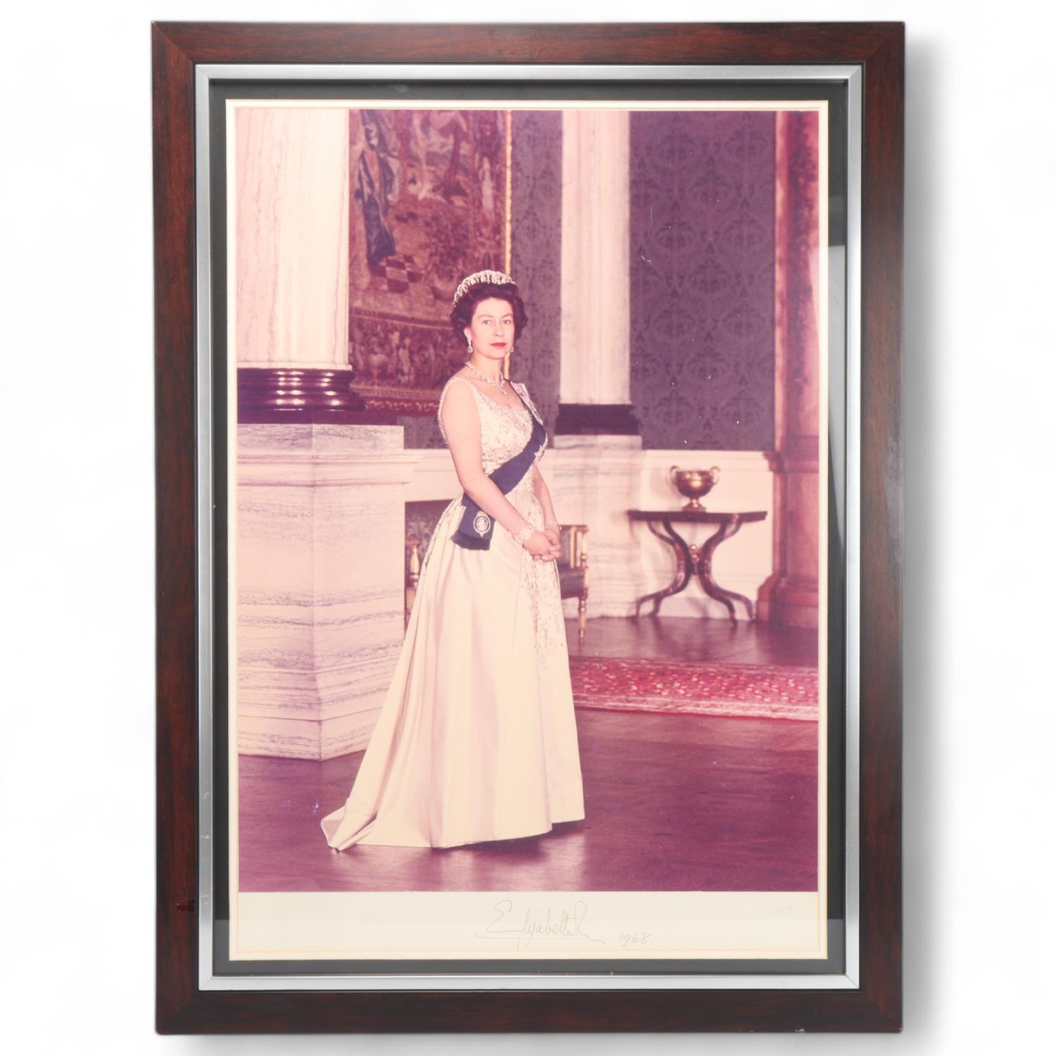 HRH Queen Elizabeth II, full length photographic portrait print, with original ink signature below