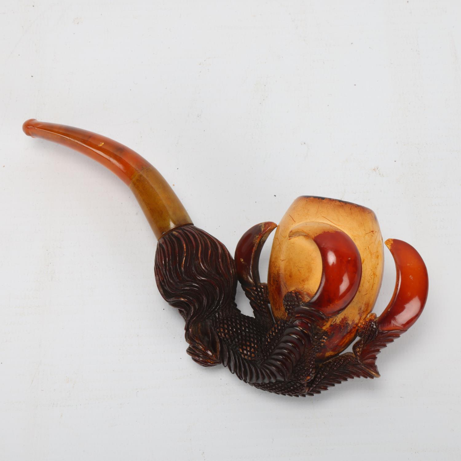 A large Meerschaum pipe in the form of an eagle's claw, original silk-lined leather case Used - Image 2 of 3