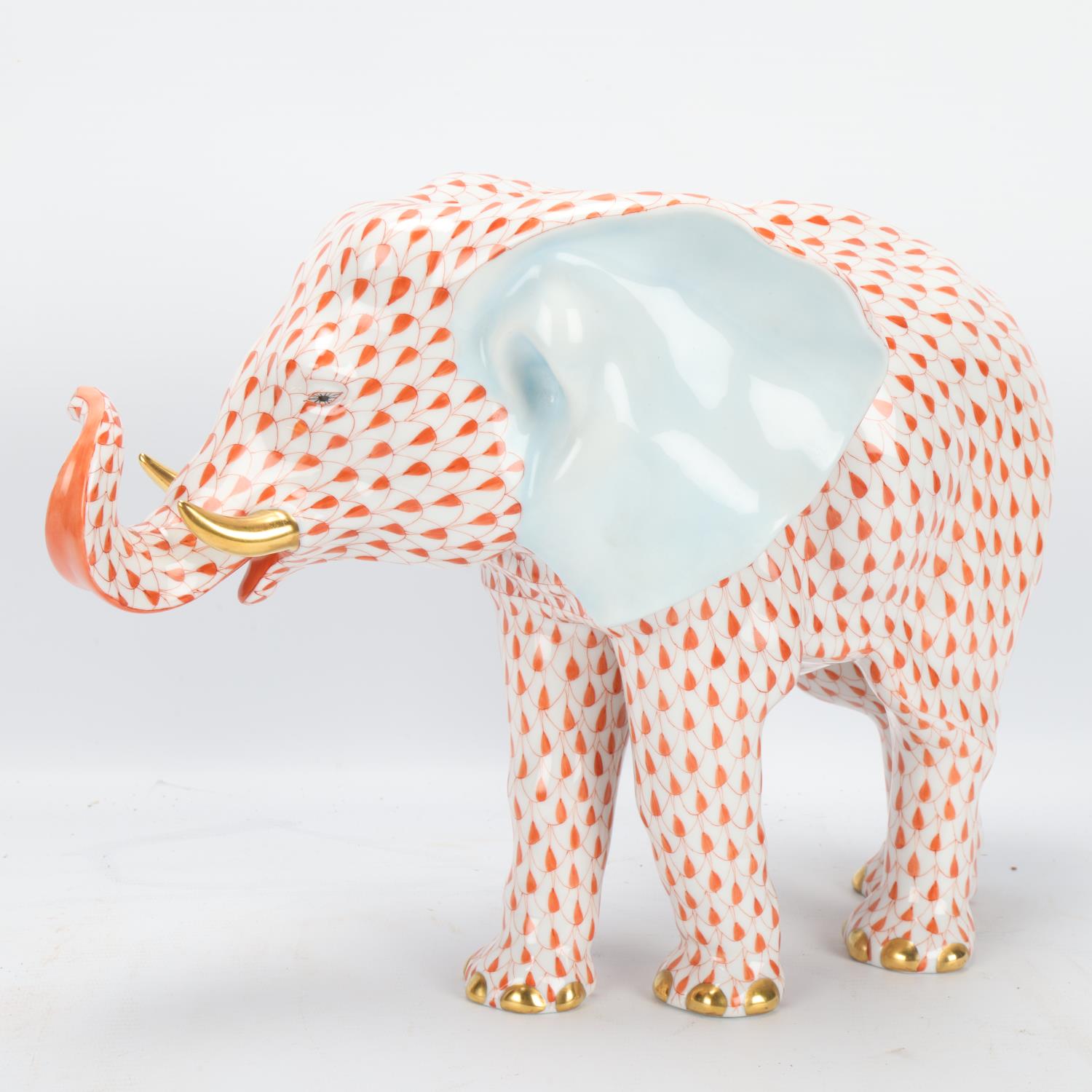 Herend Porcelain, large hand painted and gilded elephant, length approx 35cm, height 25cm Perfect - Image 2 of 3